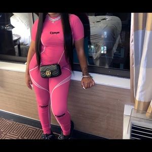 two piece pink off white set